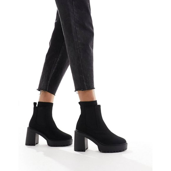 New ASOS DESIGN Elma heeled chunky chelsea boots in black Size 10 - Picture 3 of 9
